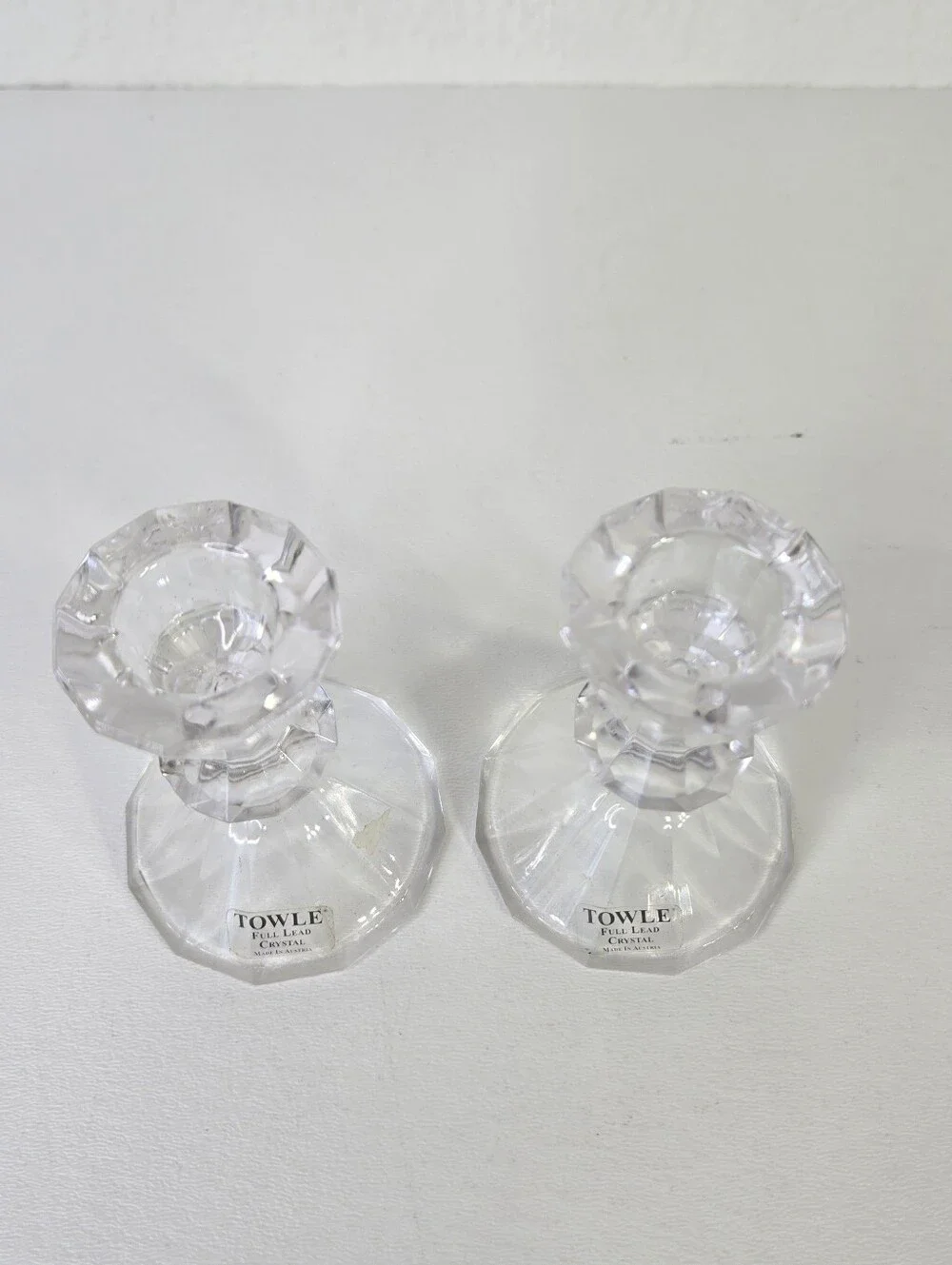 Towle‎ Pair Crystal Candlesticks Facet Diamond Cut Made In Austria Art Deco Vtg